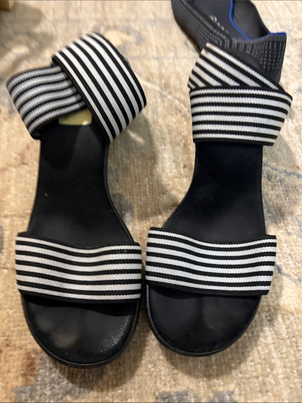 Charleston Shoe Company Black & White Striped Elastic Strap Sandals